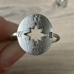 Silver Tone Nautical Compass Ring Cutout - Estimated Size 6